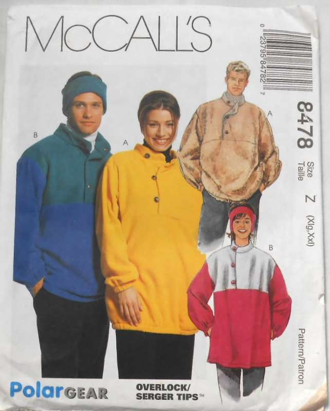McCALLS 8478 UNISEX SWEATSHIRT & HEADBAND SIZE XL-XXL (42-48) COMPLETE-UNCUT-F/FOLDED