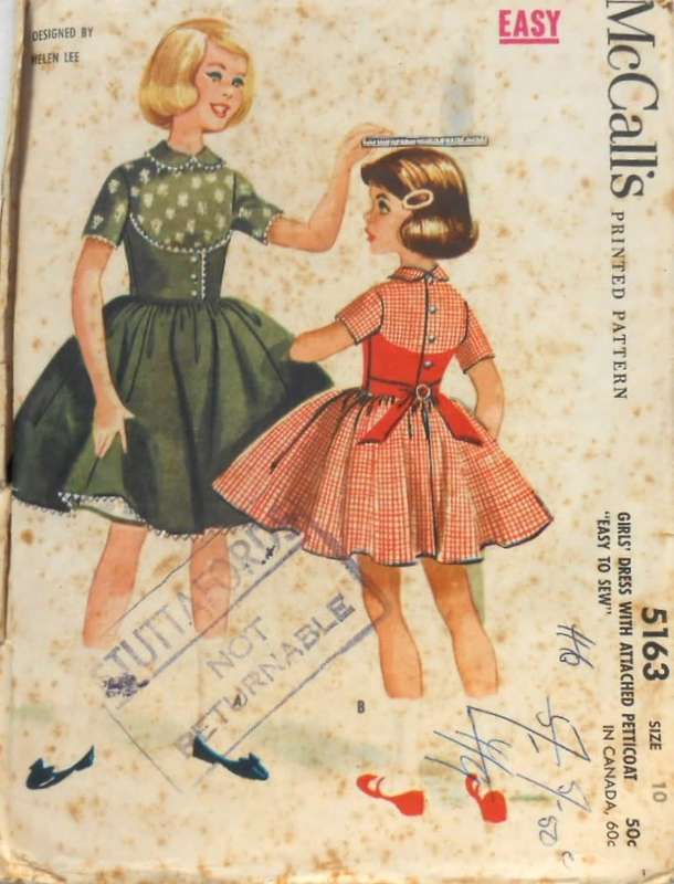VINTAGE McCALLS 5153 GIRLS DRESS WITH ATTACHED PETTICOAT SIZE 10 YEARS COMPLETE-ZIPLOC BAG