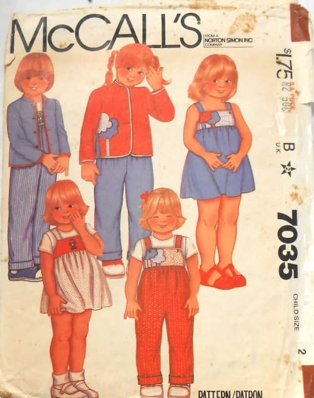 McCALLS 7035 TODDLERS JACKET-PINAFORE-SUNDRESS-OVERALLS-APPLIQUES SIZE 2 YEAR COMPLETE