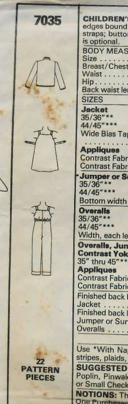 McCALLS 7035 TODDLERS JACKET-PINAFORE-SUNDRESS-OVERALLS-APPLIQUES SIZE 2 YEAR COMPLETE
