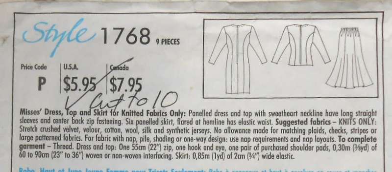 STYLE 1768 DRESS-TOP-SKIRT WITH SWEETHEART NECKLINE SIZE 6-16 -COMPLETE-CUT TO 10