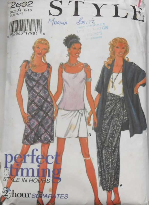 STYLE 2632 DRESS OR TOP & TIE SHOULDERS & WRAP SKIRT SIZE 6-16 -COMPLETE-CUT TO 16