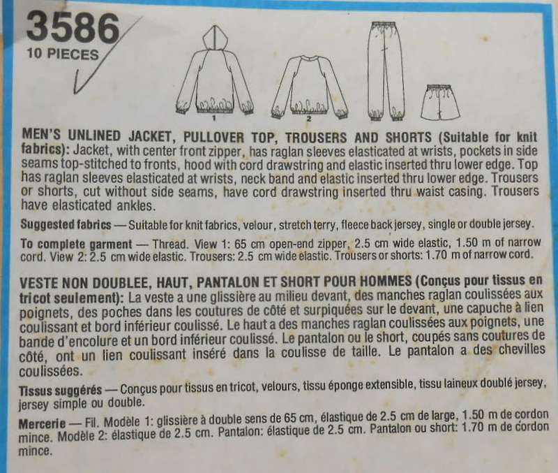 STYLE 3586 MENS TRACKSUIT JACKET-PULLOVER TOP-PANTS-SHORTS SIZE MEDIUM 38-40 COMPLETE-ZIPLOC