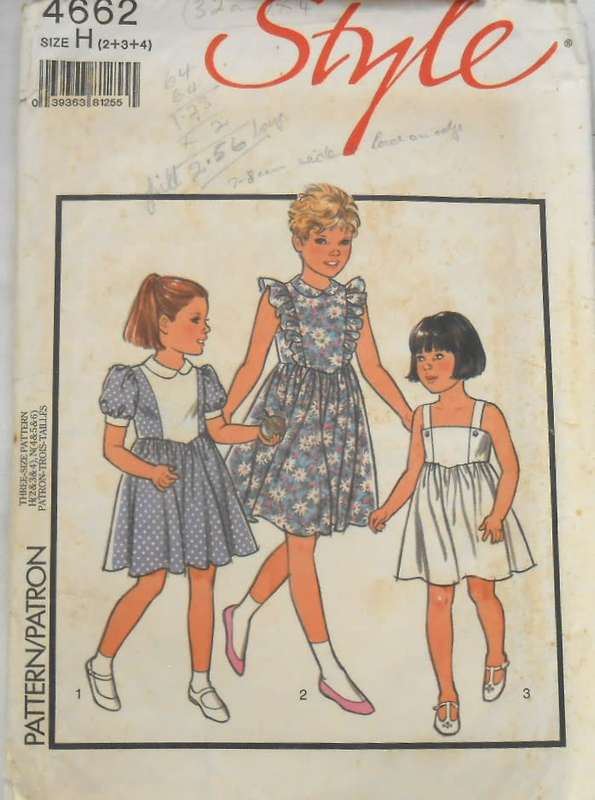 STYLE 4662 TODDLER DRESS OR PINAFORE SIZE 2-3-4 YEARS COMPLETE-CUT TO 4 YEARS