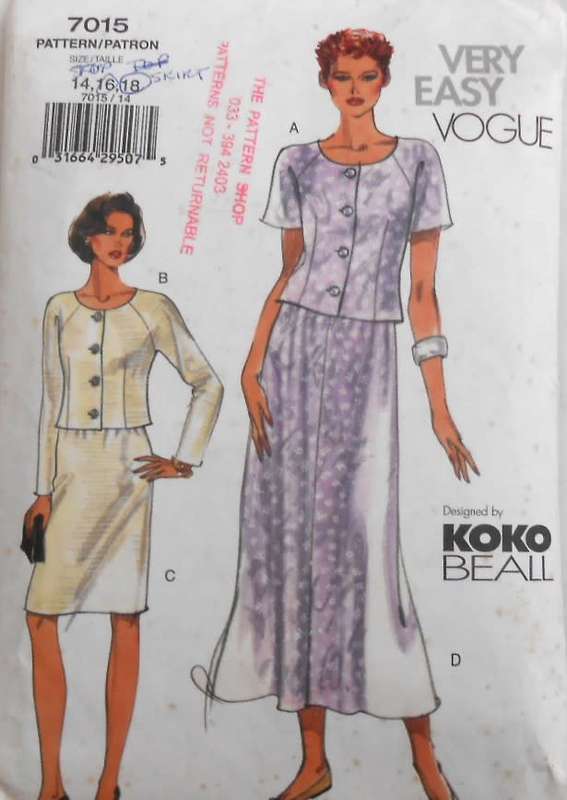 VOGUE 7015 TOP & SKIRT SIZE 14-16-18 COMPLETE-CUT TO 14