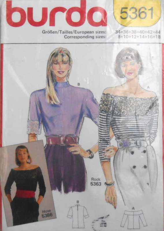 BURDA 5361 TOPS-OFF THE SHOULDER-POLO SIZE 8-18 COMPLETE-UNCUT-F/FOLDED
