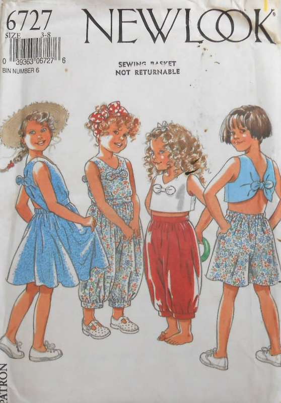 NEW LOOK PATTERNS 6727 KIDS TOP+TIEBACK-SKIRT-PANTS-JUMPSUIT SIZE 3-8 YEARS COMPLETE-UNCUT-F/FOLDED