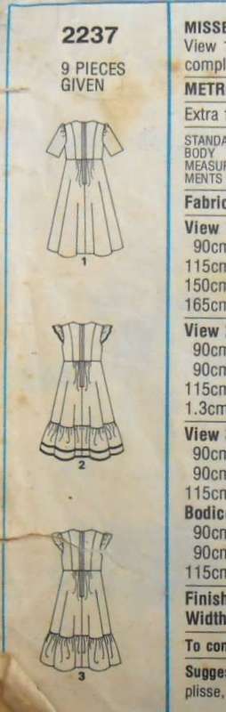 STYLE 2237 HIGH WAISTED DRESS SIZE 12 BUST 87 CM - NO SLEEVE PATTERN SUPPLIED