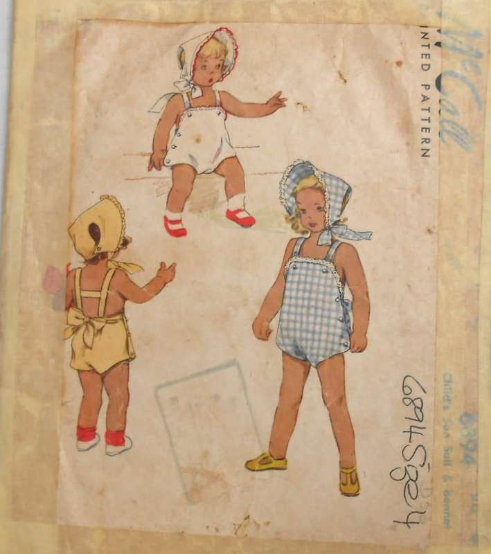 V/VINTAGE McCALLS 6894 GIRLS SUN SUIT & BONNET SIZE 4 YEARS COMPLETE-ZIPLOC