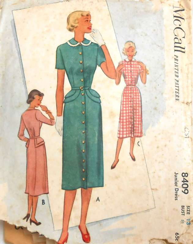 V/VINTAGE McCALLS 8409 JACKET DRESS WITH FRONT BUTTONS SIZE 13 BUST 31 COMPLETE-ZIPLOC