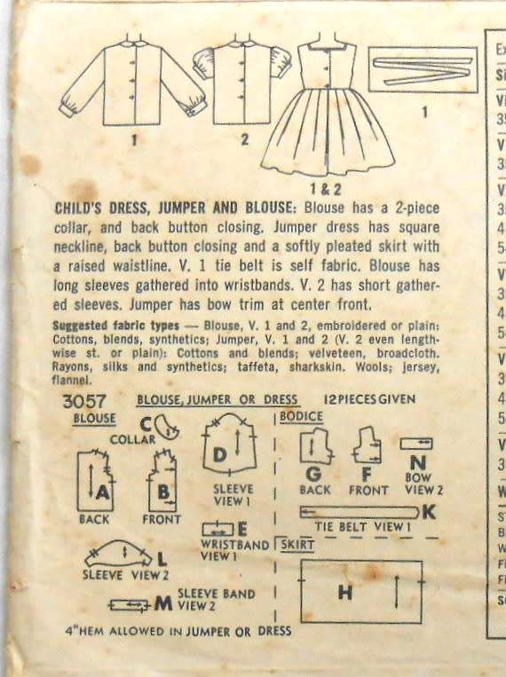 VINTAGE SIMPLICITY 3057 TODDLER DRESS-PINAFORE-BLOUSE  SIZE 3 YEARS-COMPLETE-ZIPLOC