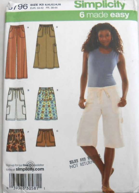SIMPLICITY 3796 SKIRT IN 3 LENGTHS-PANTS OR SHORTS IN 2 LENGTHS SIZE 8-16-COMPLETE-UNCUT-F/FOLDED