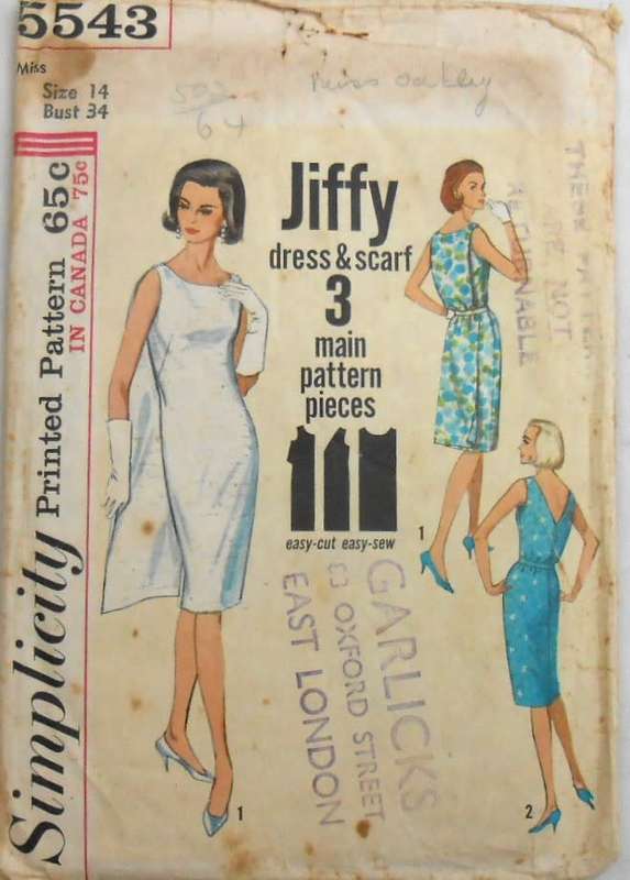 VINTAGE SIMPLICITY 5543 ONE PIECE DRESS WITH PANEL  SIZE 14 BUST 34-COMPLETE-ZIPLOC
