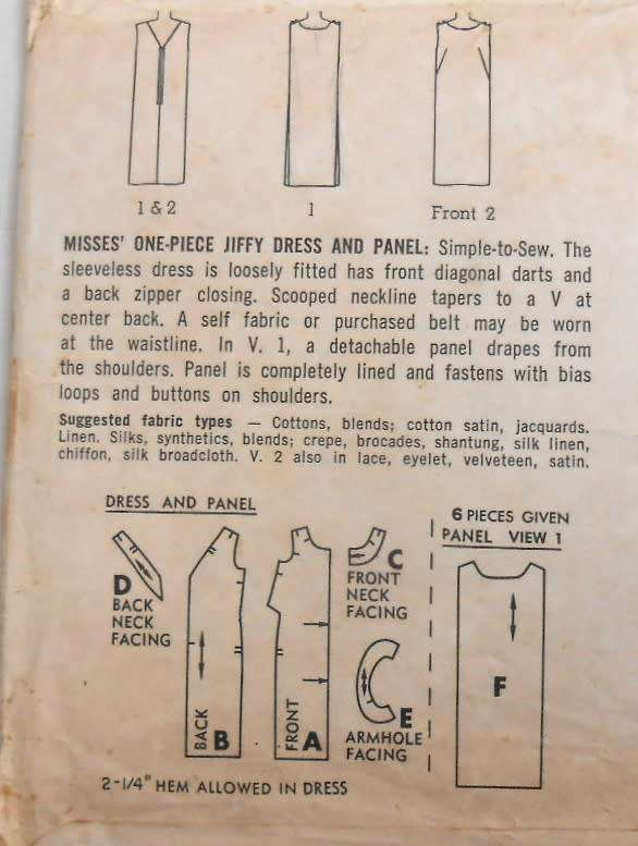 VINTAGE SIMPLICITY 5543 ONE PIECE DRESS WITH PANEL  SIZE 14 BUST 34-COMPLETE-ZIPLOC