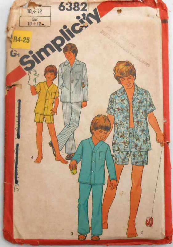 SIMPLICITY 6382 BOYS PJS  SIZE 10-12 YEARS -COMPLETE-ZIPLOC