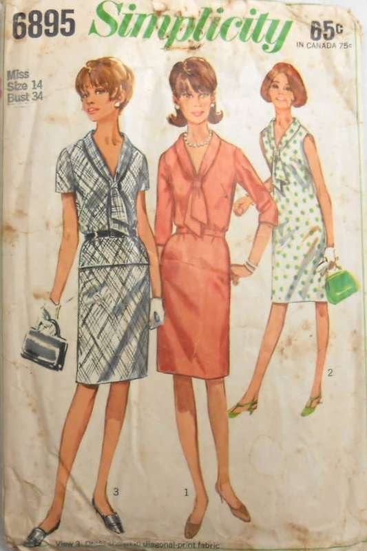 VINTAGE SIMPLICITY 6895 ONE OR TWO PIECE DRESS SIZE 14 BUST 34 COMPLETE