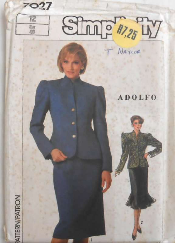 SIMPLICITY 7027 STAND UP COLLAR JACKET & SKIRT SIZE 12 COMPLETE-UNCUT-F/FOLDED
