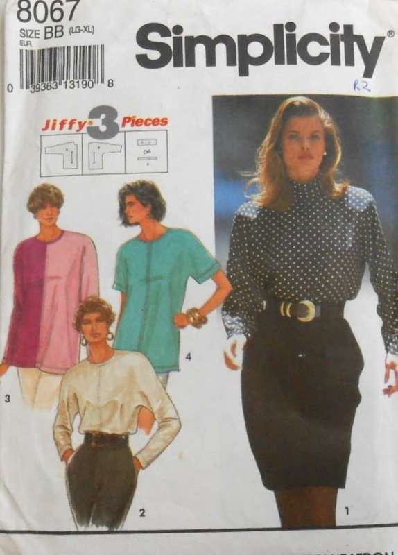 SIMPLICITY 8067 LOOSE FITTING TOPS SIZE L-XL (18-24)  COMPLETE-CUT TO L18-20