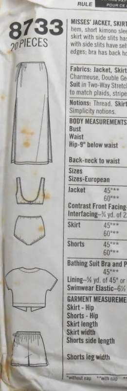 SIMPLICITY 8733-JACKET-SKIRT-SHORTS- KNIT TWO PIECE BATHING SUIT SIZE 10-14 COMPLETE-CUT TO 14