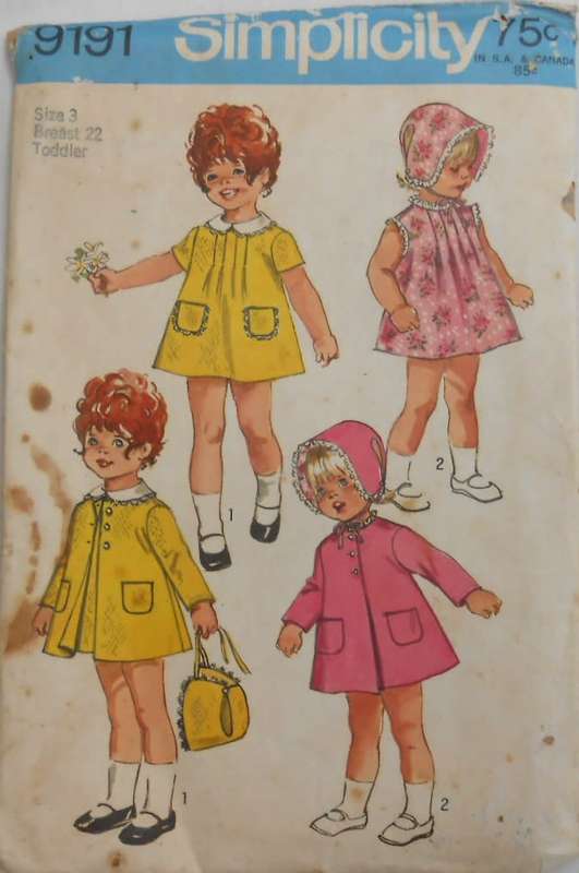 SIMPLICITY 9191-TODDLERS DRESS-COAT-REVERIBLE HAT SIZE3 YEARS BREAST 22 COMPLETE