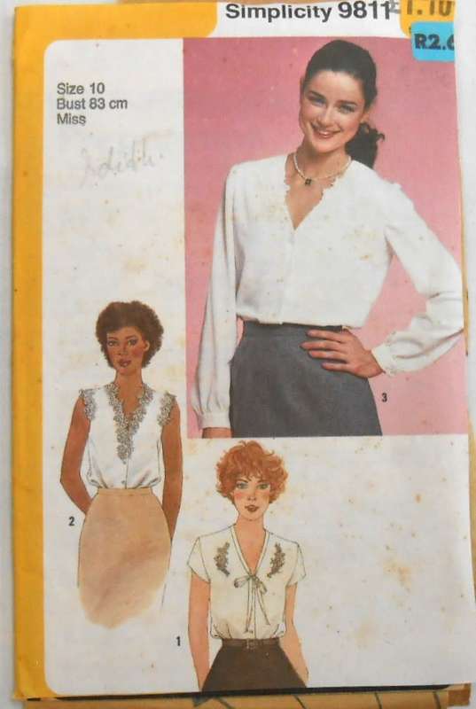 SIMPLICITY 9811-BLOUSE  SIZE 10 BUST 83 CMCOMPLETE-ZIPLOC