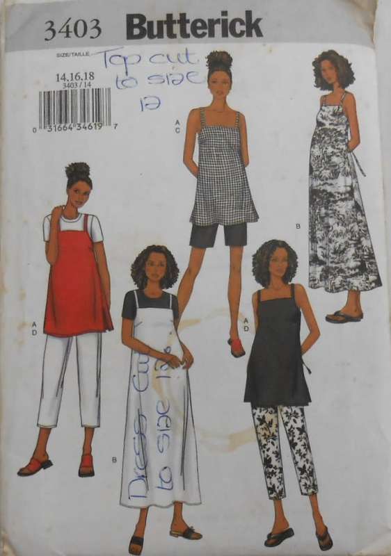 BUTTERICK 3403 MATERNITY TOP-DRESS-SHORTS-PANTS SIZE 14-16-18 PART CUT TO SIZE 14