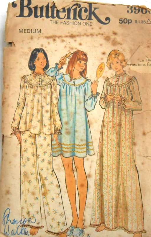 VINTAGE BUTTERICK 3960 PJS & NIGHTGOWN SIZE 14-16 MEDIUM COMPLETE -ZIPLOC BAG