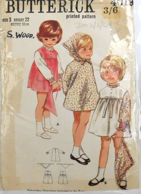 VINTAGE BUTTERICK 4019 DRESS-PINAFORE-SCARF SIZE 3 YEARS BREAST 22 COMPLETE -ZIPLOC BAG