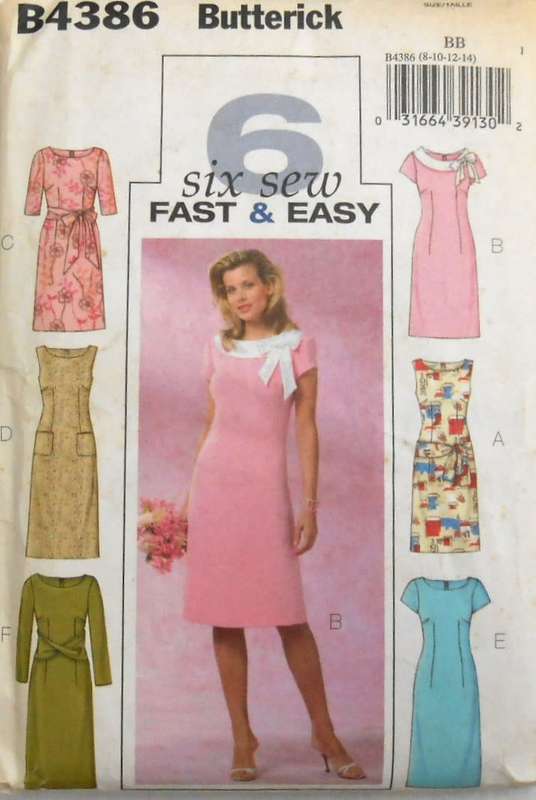 BUTTERICK B4386 SEMI FITTED STRAIGHT DRESS SIZE 8-10-12-14  COMPLETE-CUT TO 12