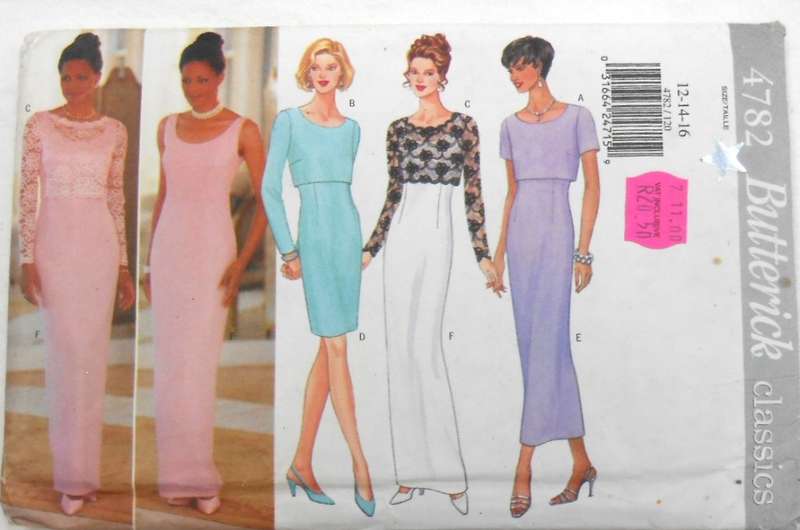 BUTTERICK 4782 STUNNING TOP & DRESS SIZE 12-14-16 COMPLETE-UNCUT-F/FOLDED