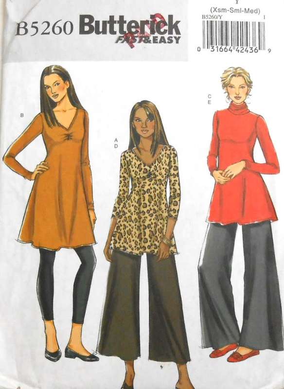 BUTTERICK B5260 TUNIC-DRESS-PANTS SIZE XS-M (4-14) COMPLETE-UNCUT-F/FOLDED