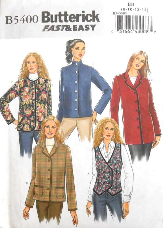 BUTTERICK B5400 WAISTCOATS & JACKETS SIZE 8-10-12-14 COMPLETE-UNCUT-F/FOLDED
