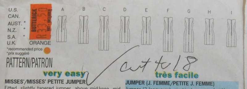 BUTTERICK 5744 FITTED SLIGHTLY TAPERED PINAFORE DRESS SIZE 14-16-18 COMPLETE-CUT TO 18
