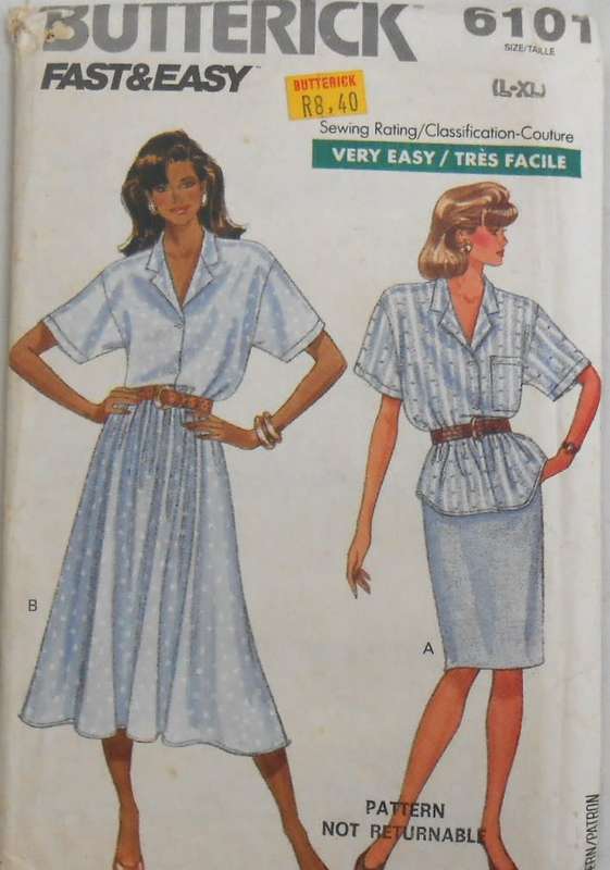 BUTTERICK 6101 TOP & SKIRT SIZE L-XL  16-22 COMPLETE-UNCUT-F/FOLDED