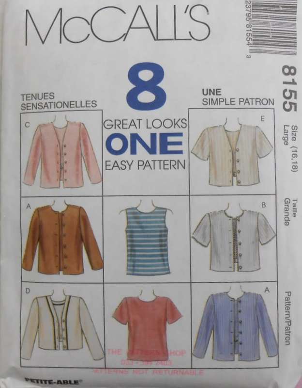 McCALLS 8155 TOP & JACKET IN 2 LENGTHS  SIZE L16-18 COMPLETE