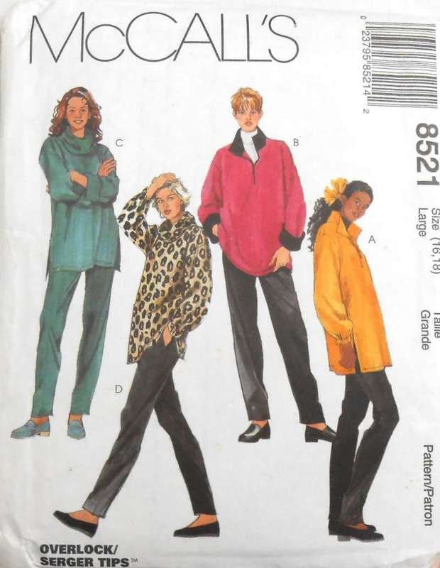 McCALLS 8521 TOPS & PULL ON PANTS (STRETCH KNITS) SIZE-LARGE 16-18 COMPLETE-UNCUT-F/FOLDED