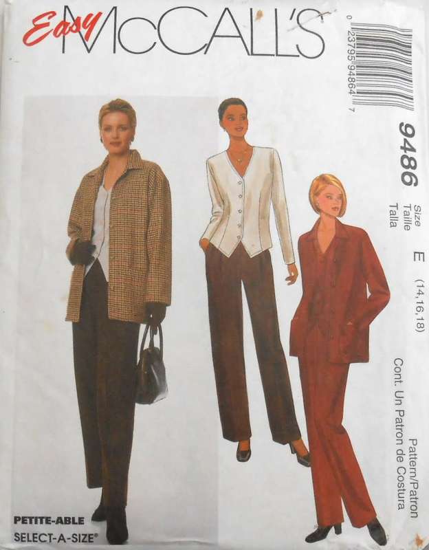 McCALLS 9486 UNLINED JACKET-TOP-PANTS SIZE-14-16-18 COMPLETE-UNCUT-F/FOLDED
