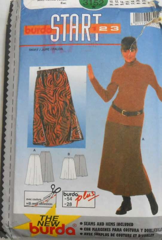 BURDA 3152 SKIRT SIZE 10-28 COMPLETE-PART CUT TO 18