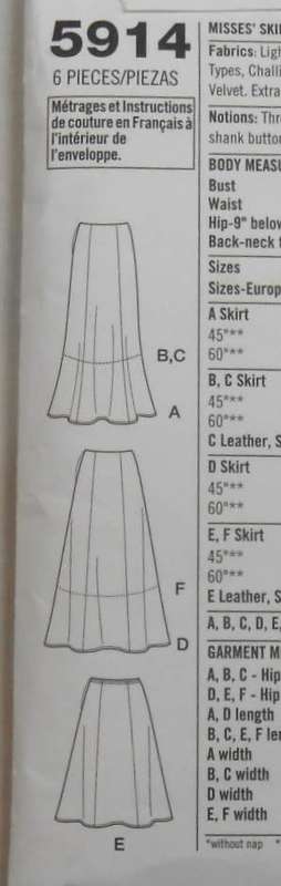 SIMPLICITY  5914  SET OF SKIRTS SIZE 6-8-10-12 PART CUT TO 12