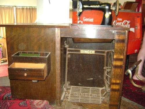 Old 1860's treadle Singer Sewing Machine Model 66k with walnut cabinet   - see pics to appreciate!!