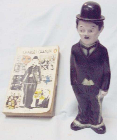 VINTAGE HARD PLASTIC CHARLIE CHAPLIN FIGURINE AND HIS AUTOBIOGRAPHY! - SEE PICS