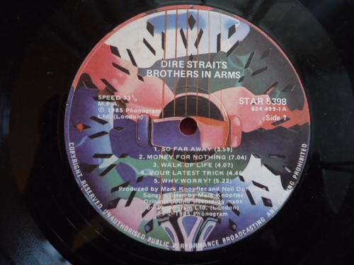 DIRE STRAITS - BROTHERS IN ARMS - STEREO VINYL LP -NO COVER - SUPPLIED IN PLASTIC SLEEVE