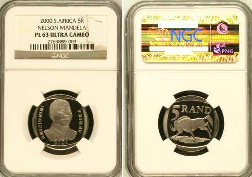 YES !!!! NGC HIGH GRADED - PROOF LIKE 63 ULTRA CAMEO (PL63UC) - 2000 MANDELA R5 COIN