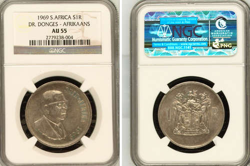 1969 DR. DONGES AFRIKAANS - SILVER R1 - AU55  NGC GRADED- TRUE IMAGE