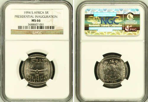 UNION BUILDING IN FRONT - YES !!!! NGC GRADED - MS66 - 1994 MANDELA inauguration R5 COIN @@
