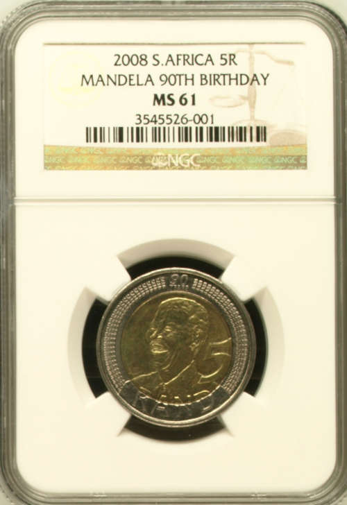 2008 MS61 - VERY RARE ! - NGC GRADING - 2008 B/DAY MANDELA R5 COIN