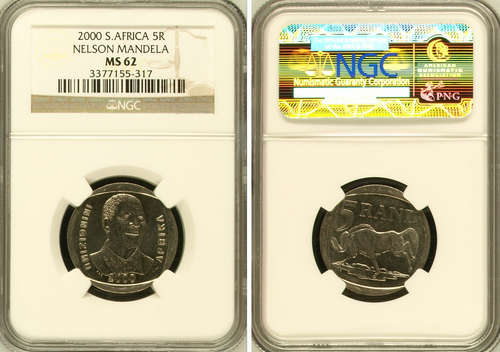 YES !!!! NGC GRADED - MS62 - 2000 MANDELA R5 COIN