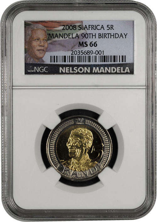 NEW NGC LABEL - 10 X MS66 - NEW LOOK - BID PER COIN - MANDELA 90th 2008 R5 COINS