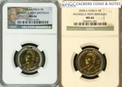 OLD + NEW COMBO NGC COLOR LABEL - MS66 - MANDELA 90th 2008 R5 COINS - BID PER COIN