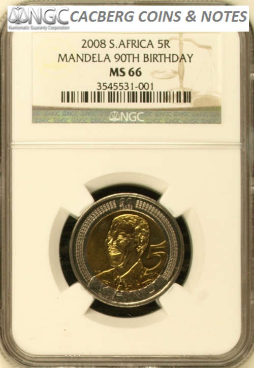 NGC MS66 - 40 COINS - BID PER COIN - MANDELA 90th 2008 R5 COINS